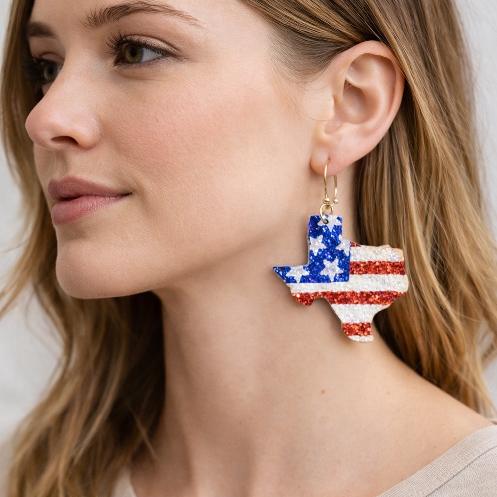 Texas Flag Dangle Earrings Patriotic Red White Blue  Western Boho gift americana